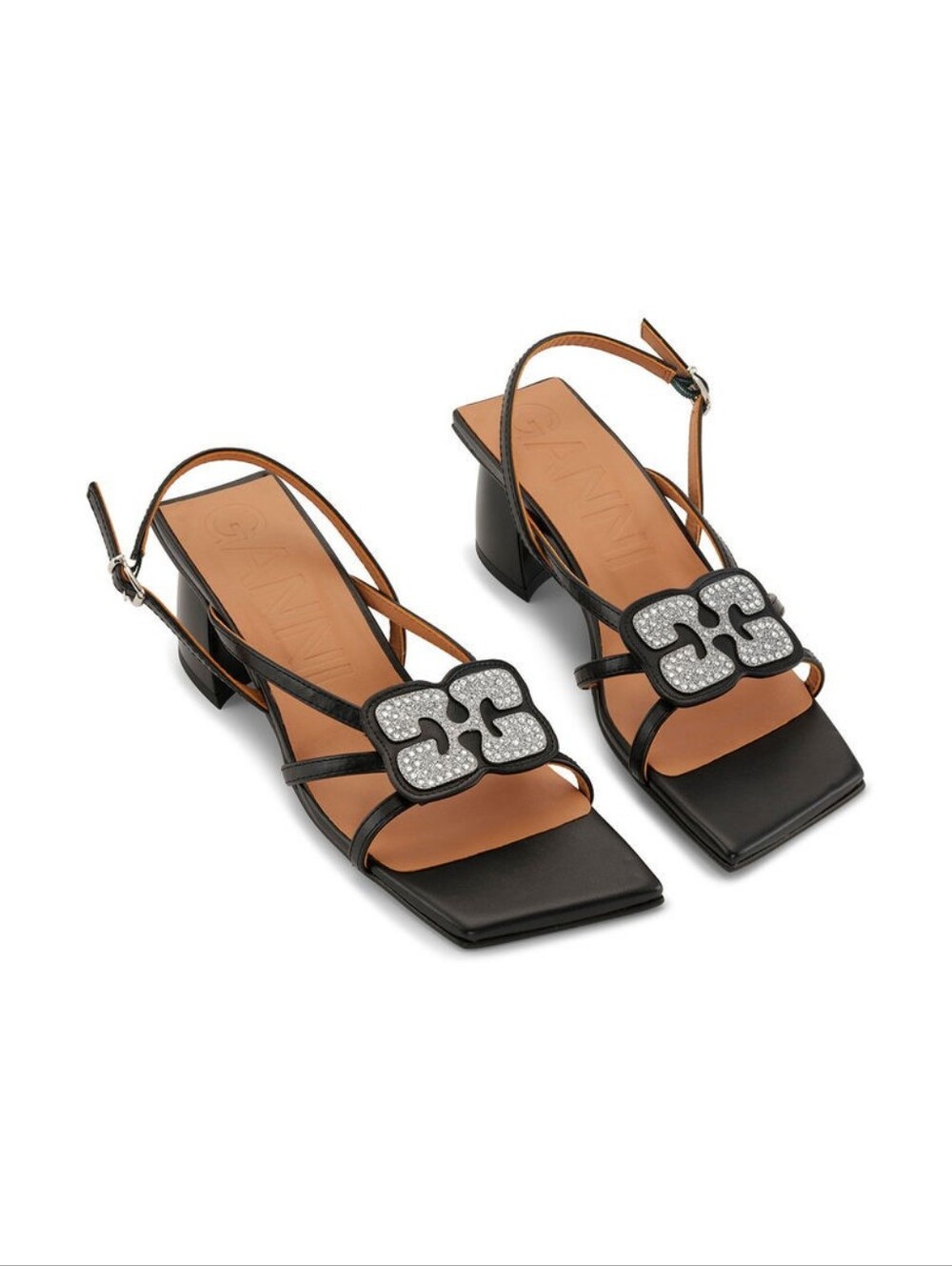 GANNI Black Butterfly Strass Heeled Sandals